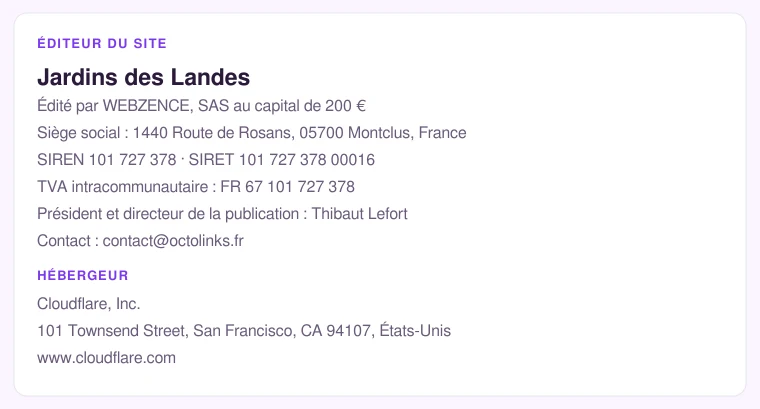 Coordonnées légales de l&rsquo;éditeur et de l&rsquo;hébergeur du site